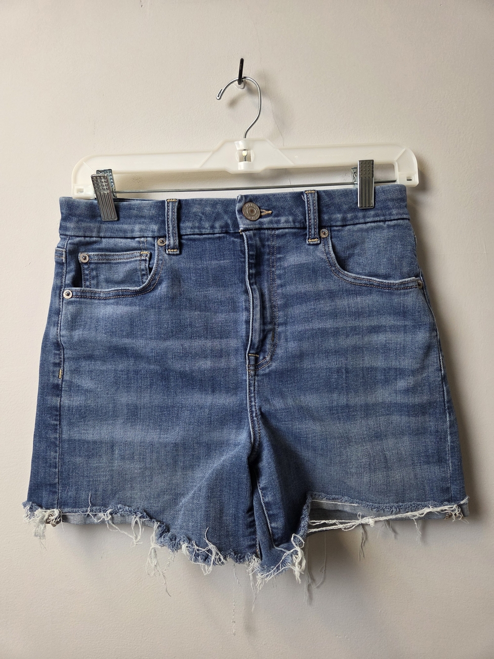 American Eagle Outfitters Medium Blue High-Rise Frayed Denim Shorts
